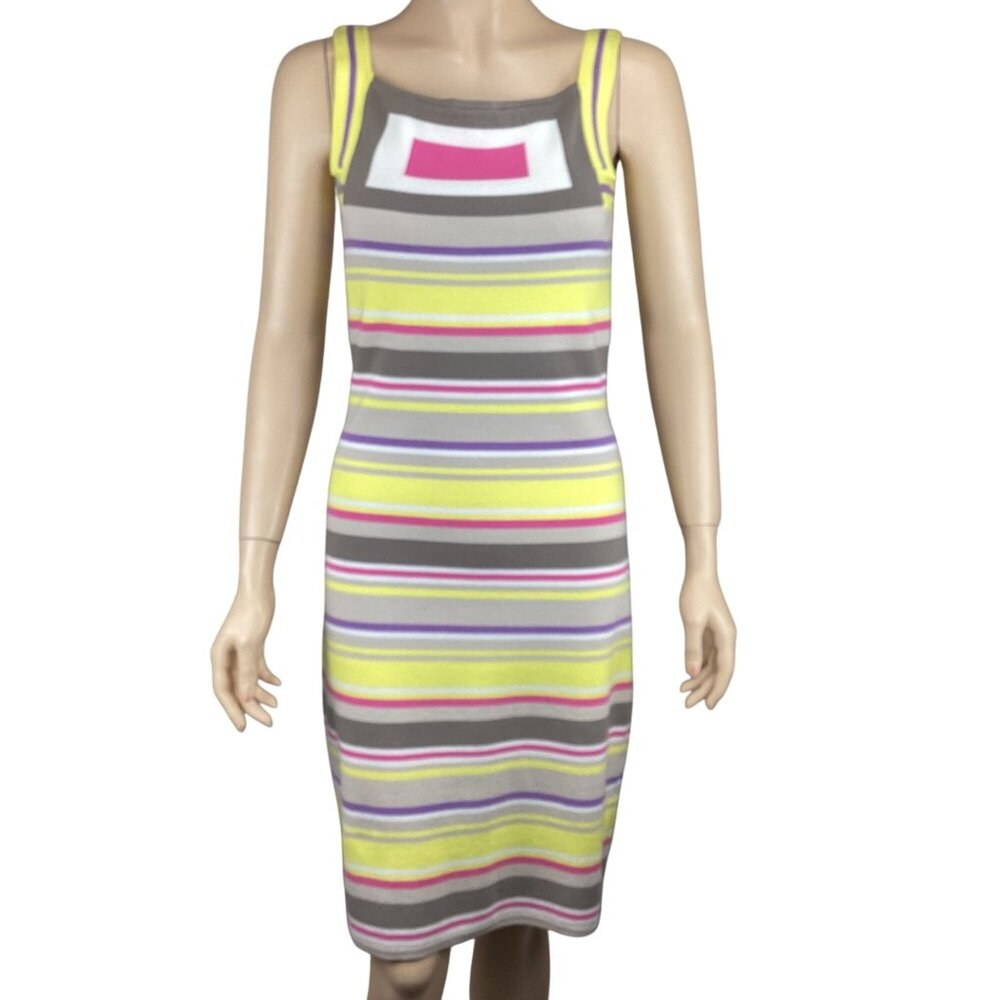 Milly New York Womens Sleeveless Knit Dress Size Small Yellow‎ Pink Striped